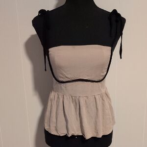 Chic Beige Women's Blouse with Black Accents